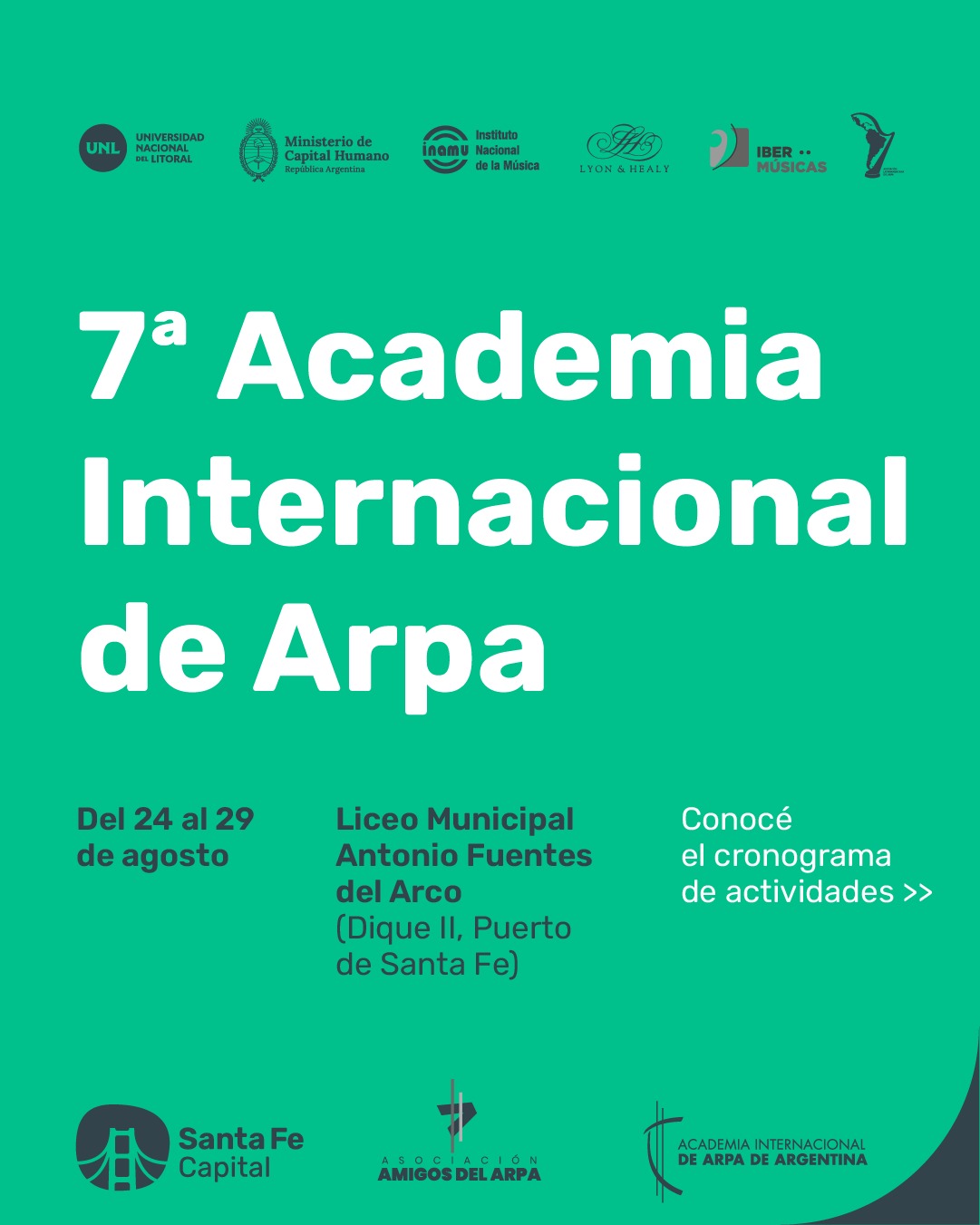 A Academia Internacional de Harpa 2025 será realizada em Santa Fé, Argentina, com convidados do México, Brasil e Paraguai