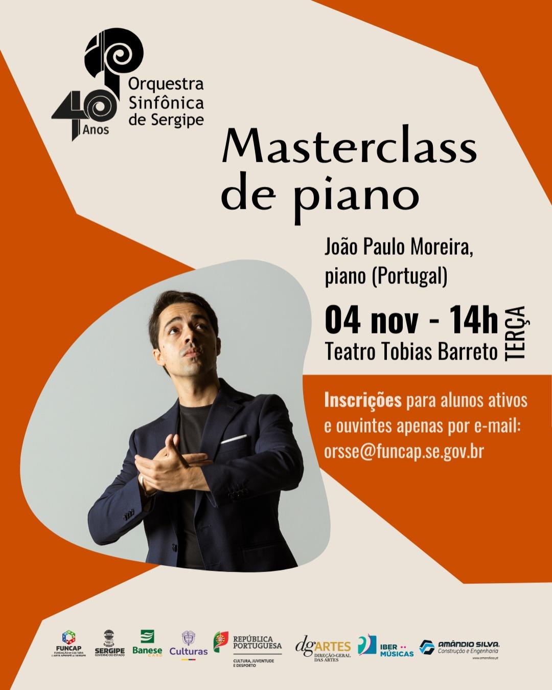 O pianista português João Paulo Moreira apresentará no Brasil o concerto “Modernidade em Prelúdio: Brasil e Portugal em diálogo na aurora do século XX” com a Orquestra Sinfônica de Sergipe