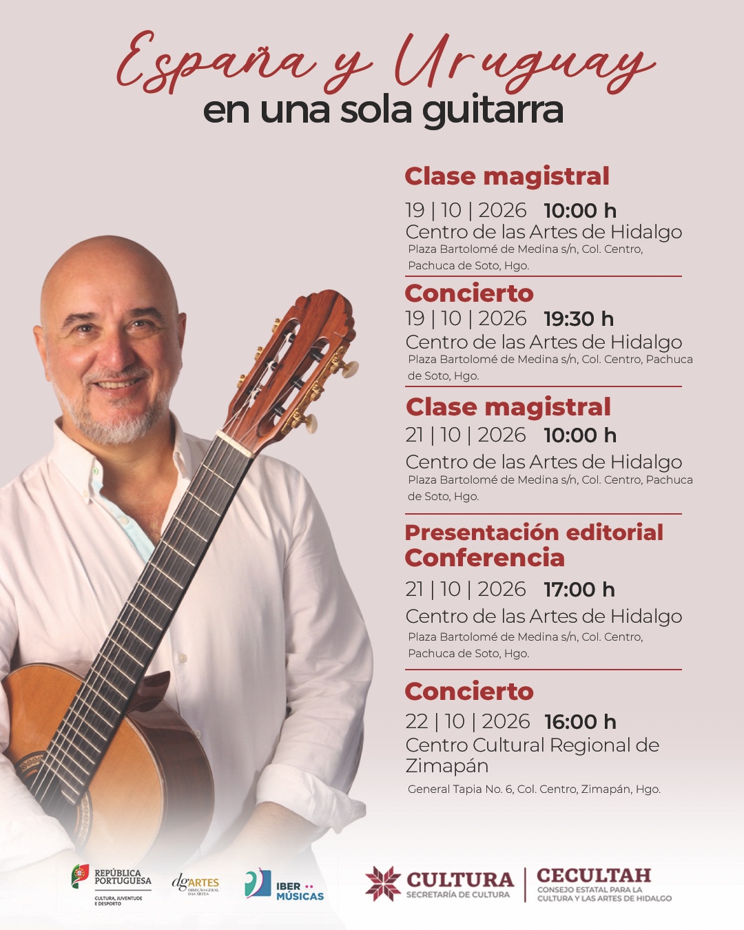 O guitarrista português Ricardo Barceló leva ao México o seu programa “Espanha e Uruguai em uma só guitarra”